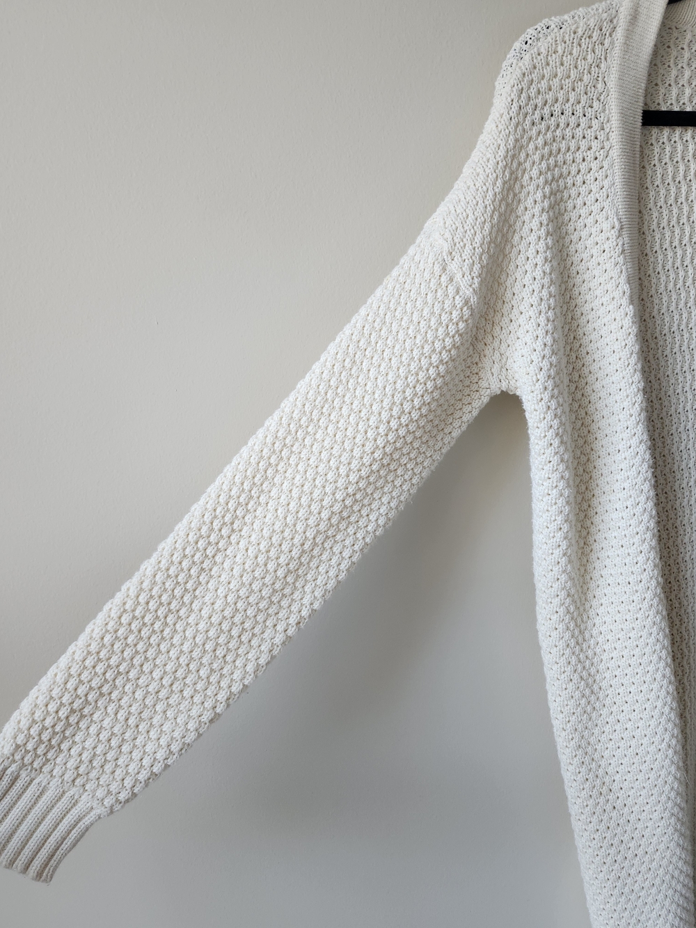 Cream Long Open-Front Knit Cardigan - Picture 3 of 8